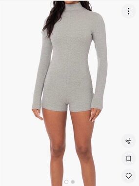 Edikted Heather Gray Long Sleeve Turtleneck Bodysuit Romper playsuit onesie XS